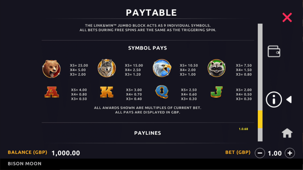 BisonMoon Paytable 8