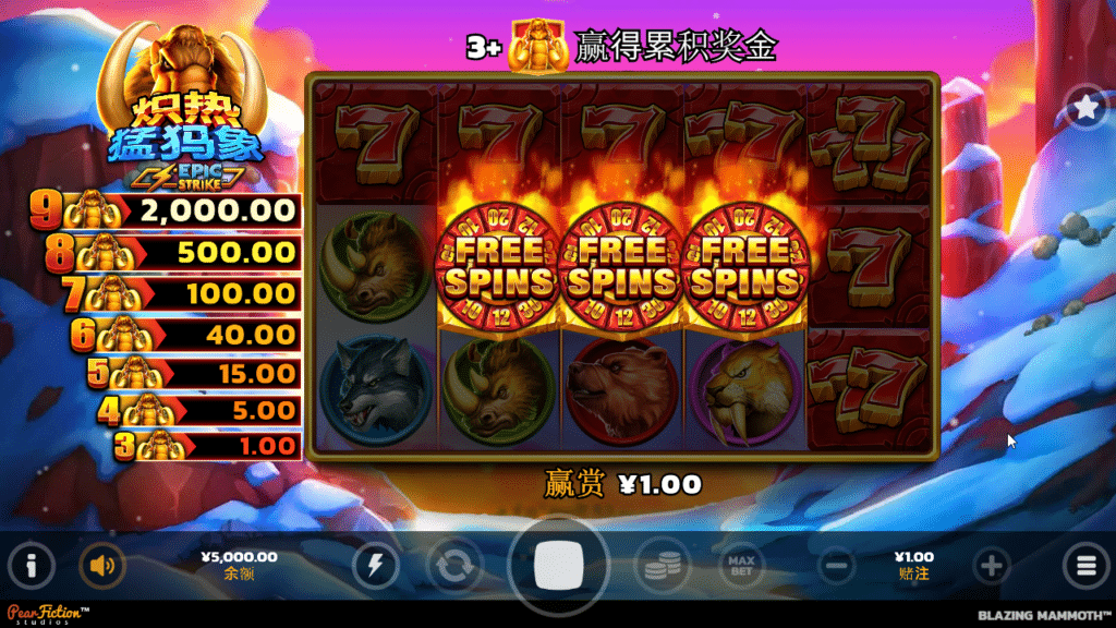BlazingMammoth FreeSpins Triggered
